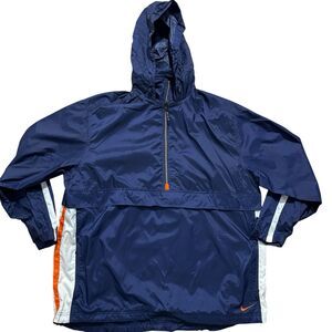 Nike VTG Jacket Mens Sz XXL Blue White Quarter Zip Pullover Hood Windbreaker